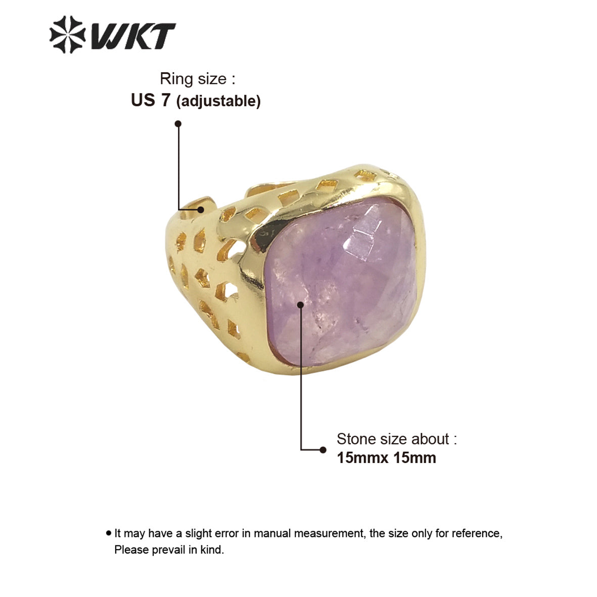 WT-R442 Wholesale Fashion 18k Gold Plated Resist Tarnishable square Gemstone Women Ring Amethyst Bezel Setting Jewelry Ring