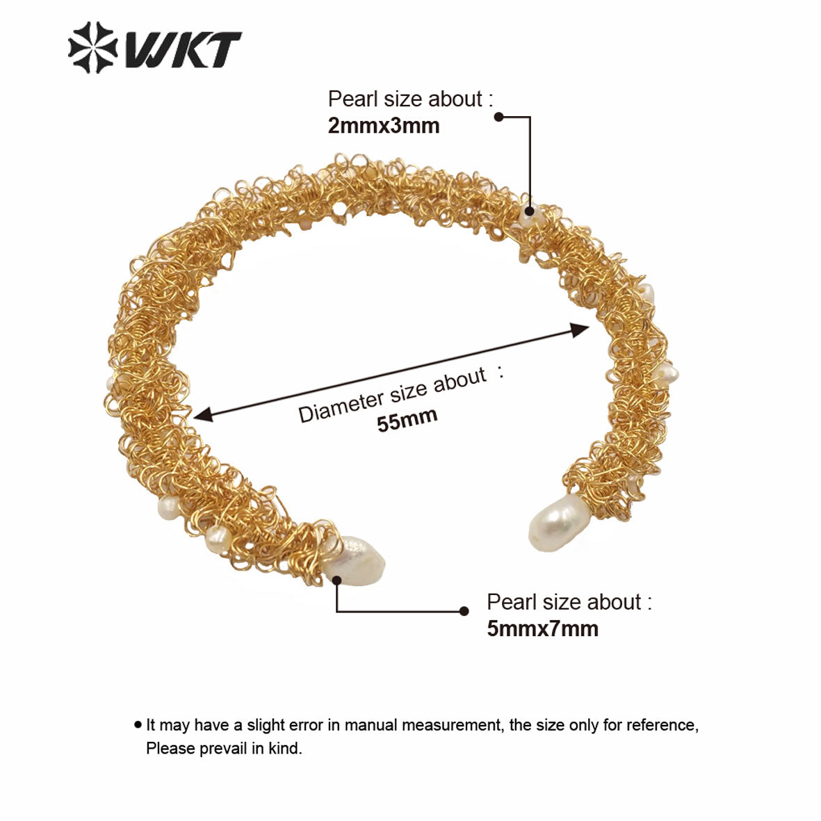 WT-MPB015 Charming Gorgeous Tiny Pearl Cluster Women Gold Bangle Fashion Adjustable Cuff Pearl Bangle Birthday Gift Bangle