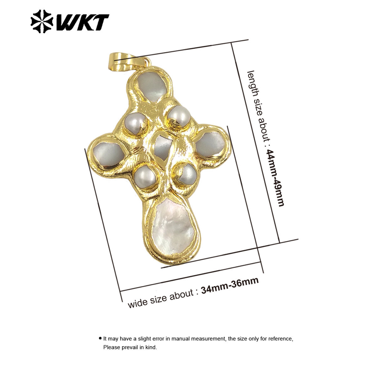 WT-JP384 Specially Designed Religious Unisexual 18K Gold Plated Cross Shaped Pearl and Turquoise Pendant As Daily Decoration