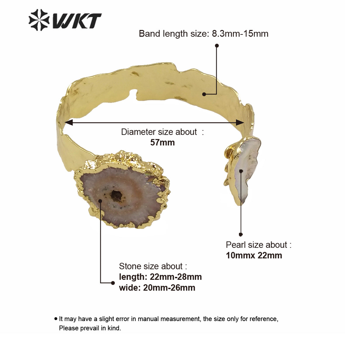 WT-B569 WKT Exclusive Design Natural Stalactite Quartz Gold Plated Bangle Fashion Lady Adjustable Size Real Stone Quartz Bangle