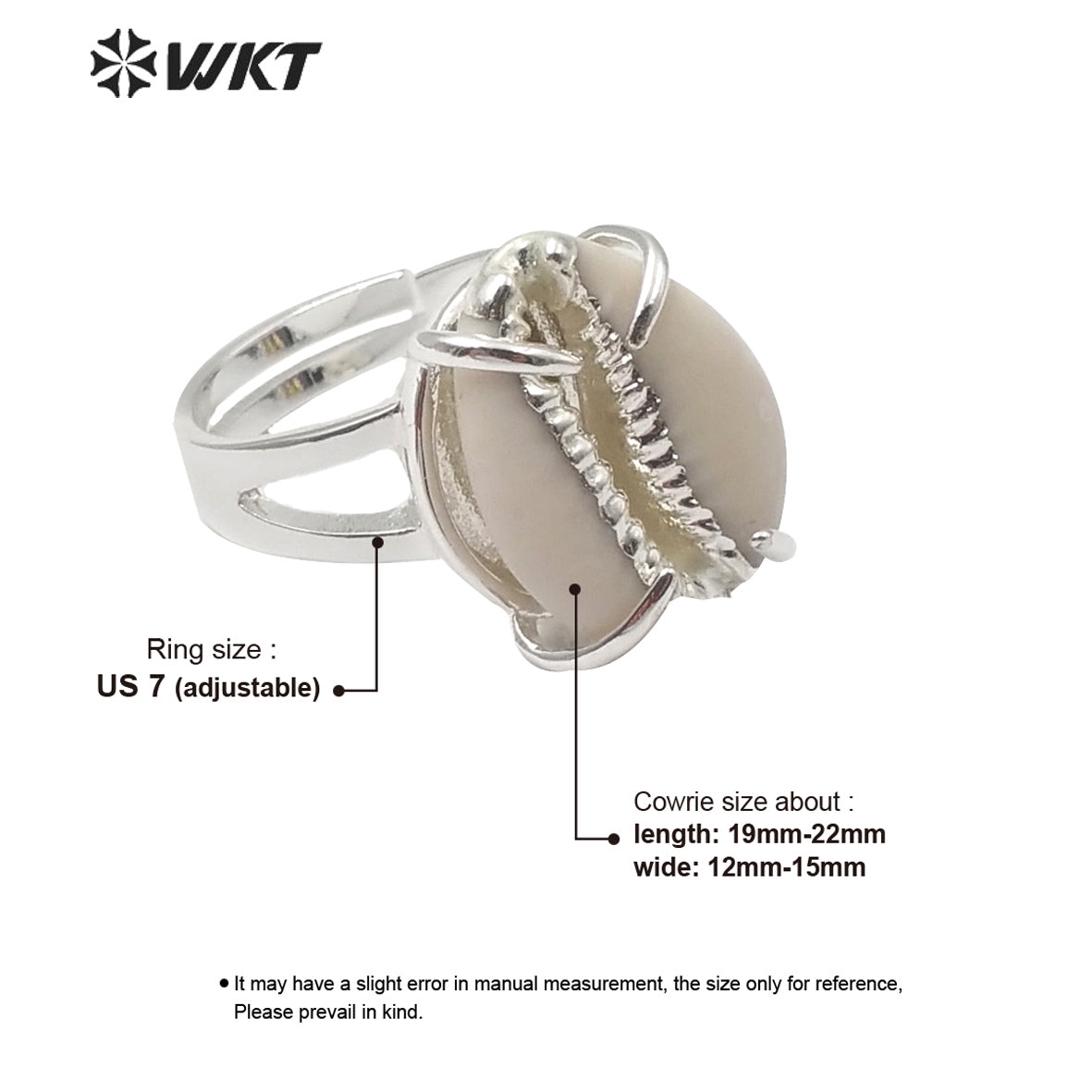 WT-R349 Newest Adjustable Size Gold Prong Setting Cowrie Ring Fashion Charm Jewelry Natural Cowrie Rings