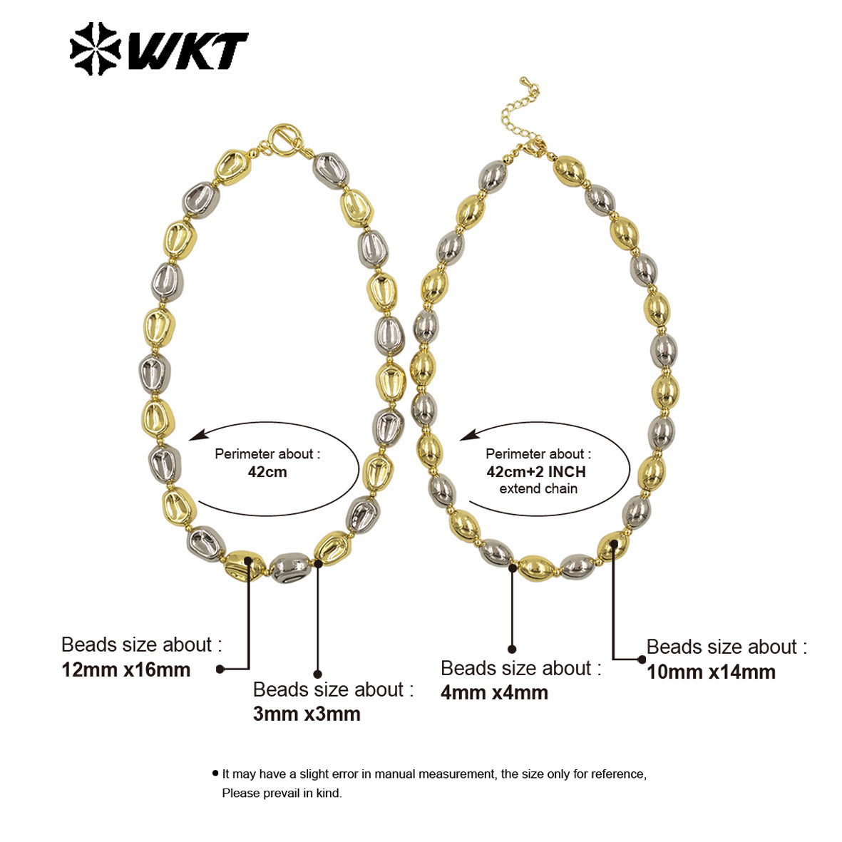 WT-JFN29 High Quality 18K Gold Plated and Silver Round Irregular Natural Brass Beads Exquisite Necklace for Women As Party Dress