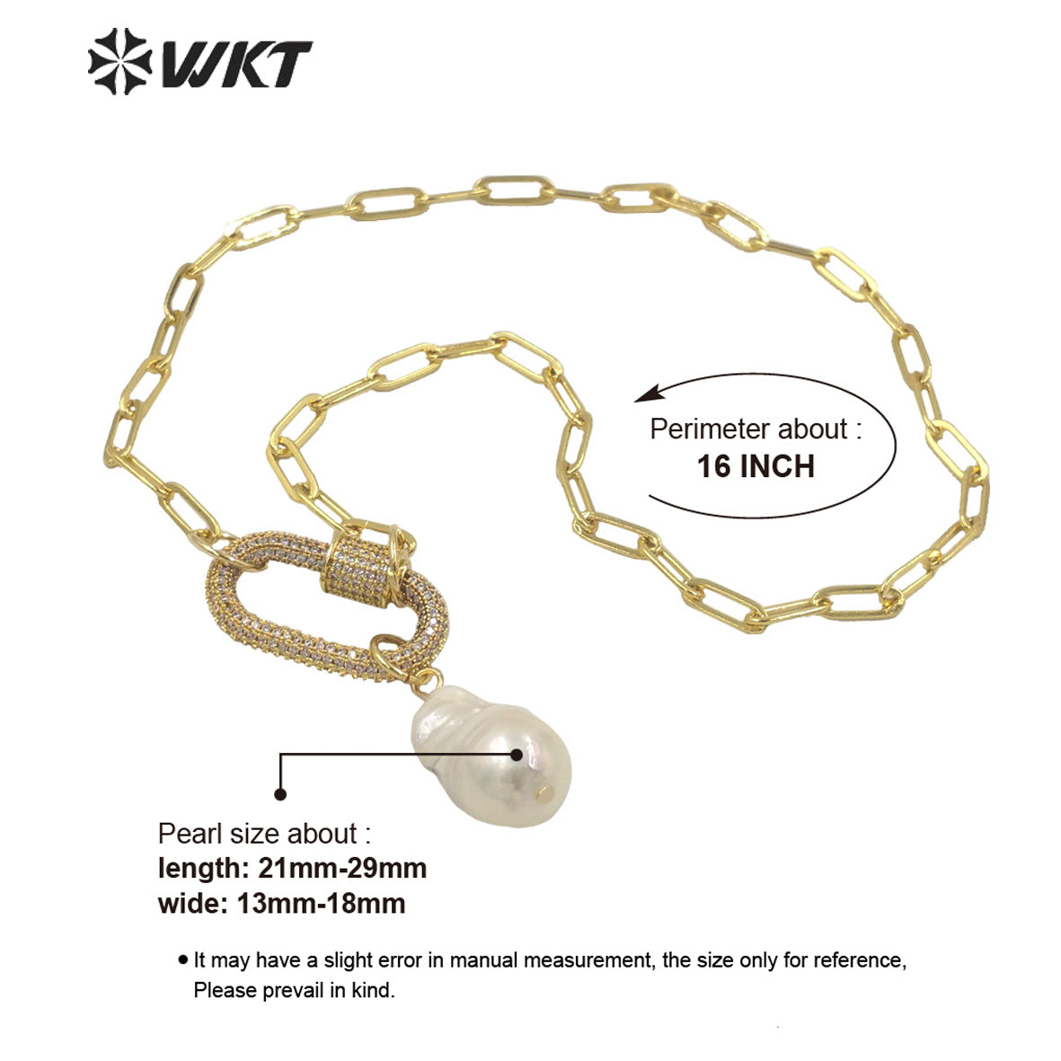 WT-JN152 Wholesale Fashion Gorgeous Natural Freshwater Baroque Pearl Necklace Gold Micropaved CZ Clasp Decorative Pearl Necklace