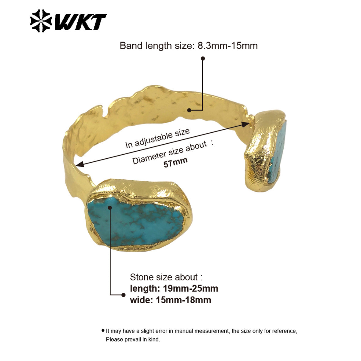 WT-B694 Fashionable Couple Jewelry in Colorful Turquoise Grain Double Stone With 18k Gold Plated Can Be Adjustable Bangle