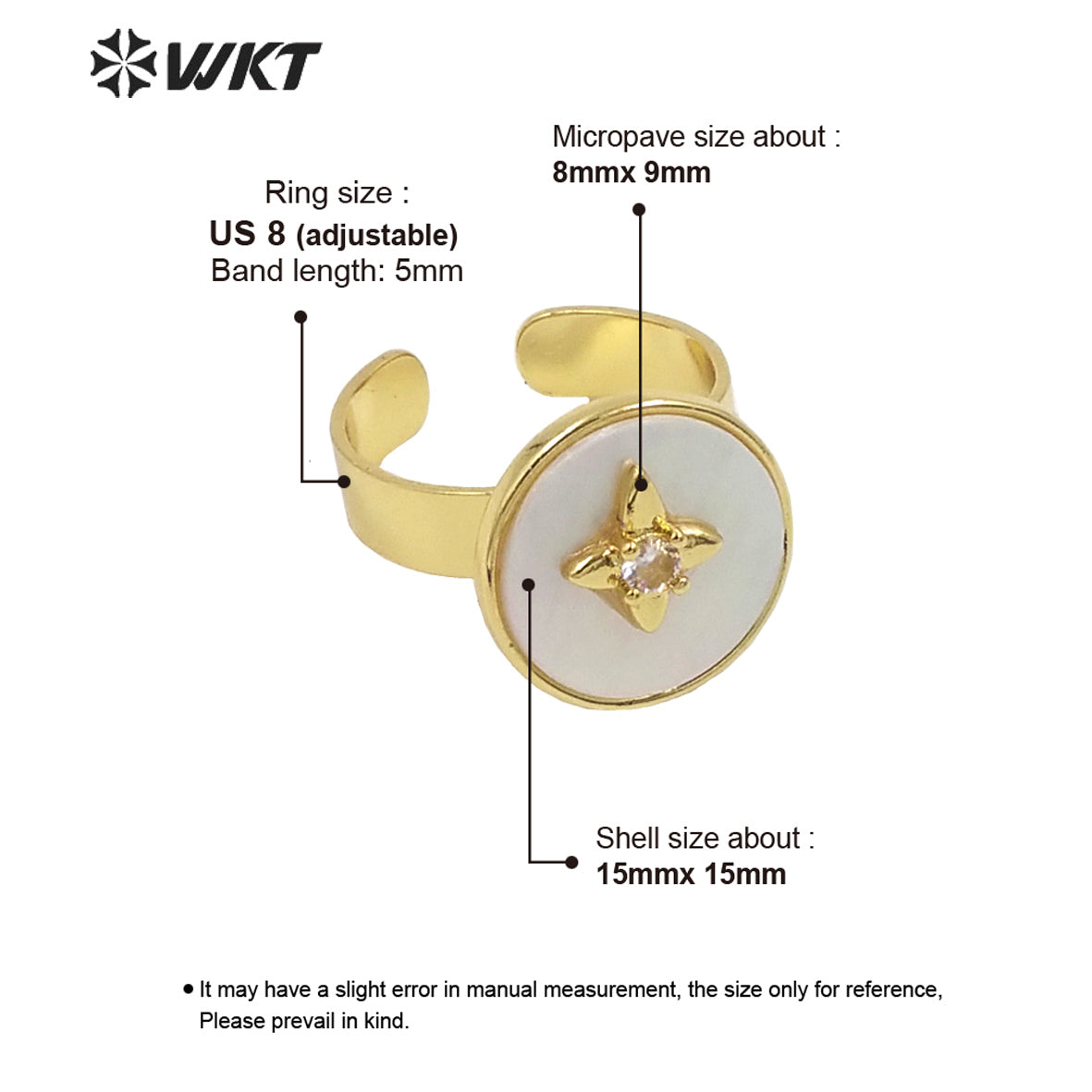 WT-MPR025 WKT 2022 Wedding Party Style Rings Romantic Round Shape Shell Rings Lady Charming Jewelry Cubic Zircon Ring