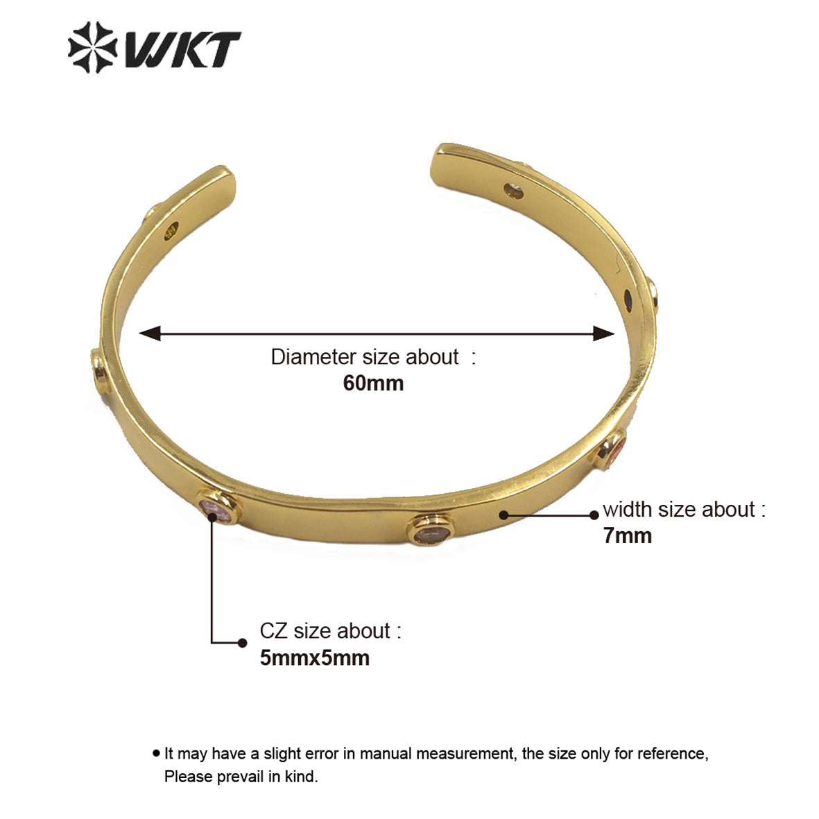 WT-MB117 Elegant Gold Bangle With CZ Stone Multicolor Select Stylish Lady Charm Jewelry Gold Plated CZ Stone Bangle