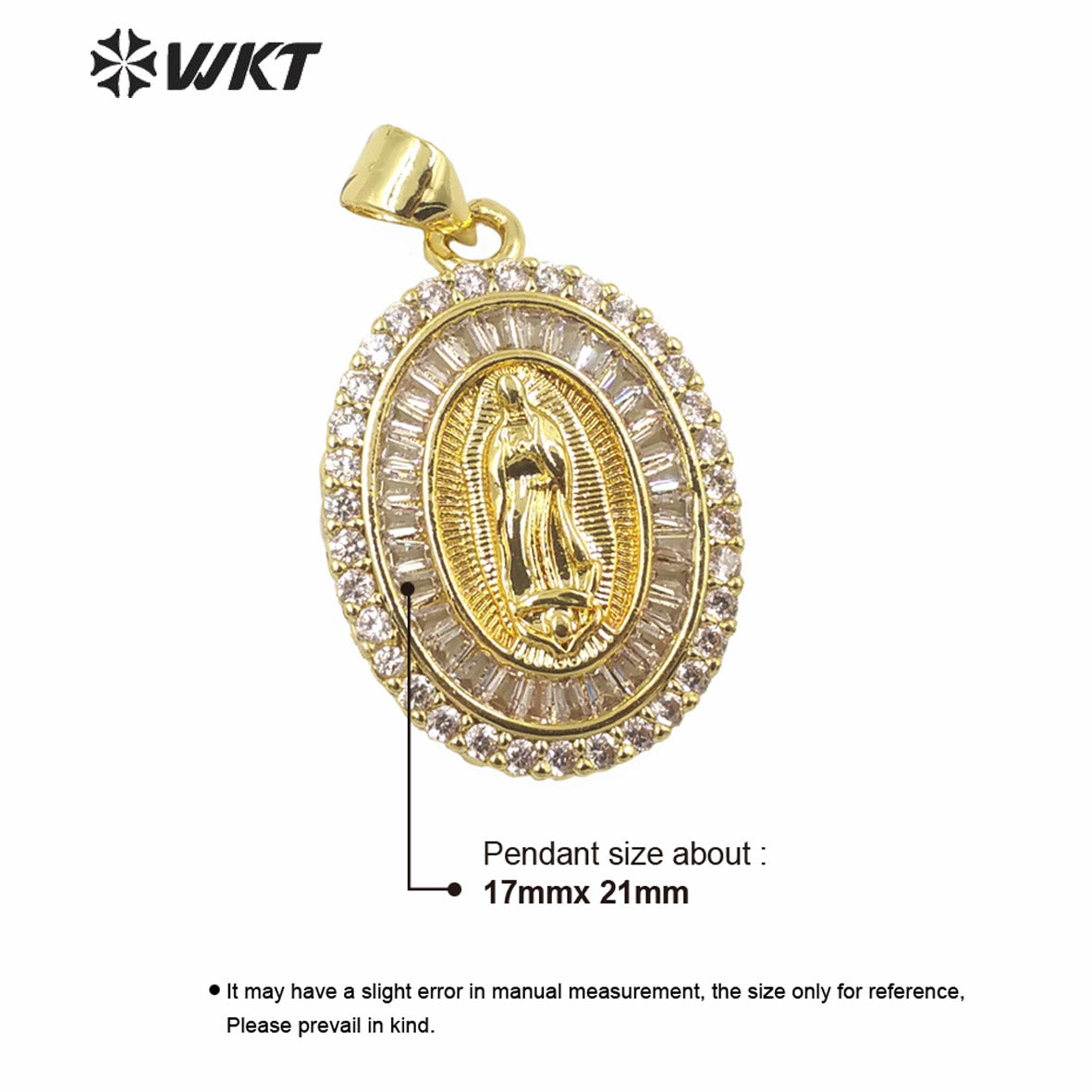 WT-MP279 Newest Vintage Style Female Deity Shaped Round Shaped Cubic Zircon Madonna Design Pendant