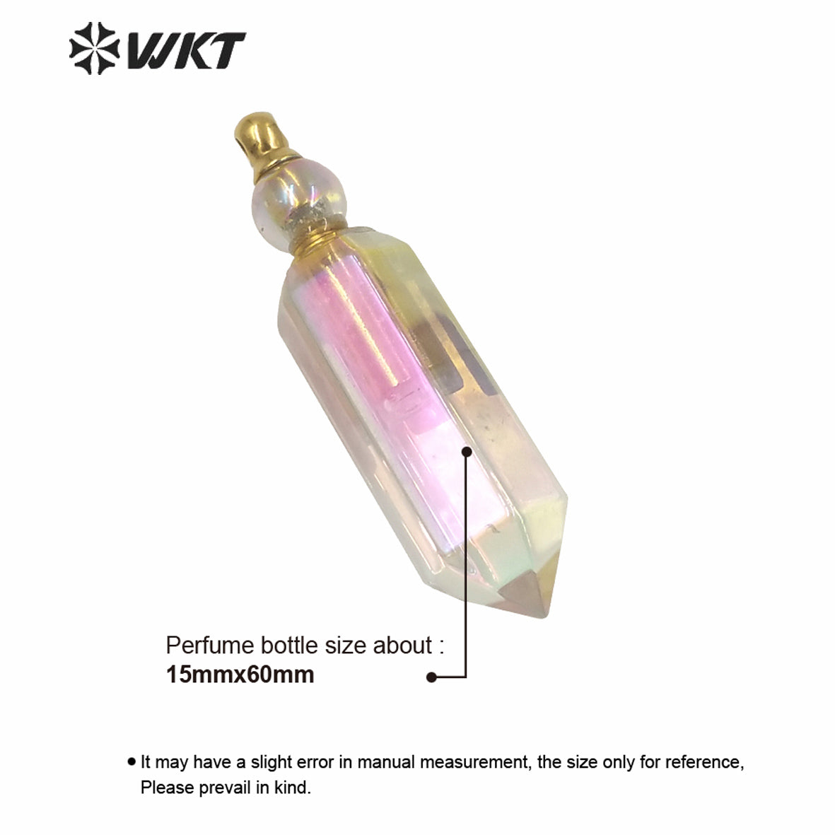 WT-P1614 Amazing Women Hot Sales Gold Angel Aura Spirit Quartz Perfume Bottle Pendant Hexagonal Shape Aura Stone Bottle Pendant