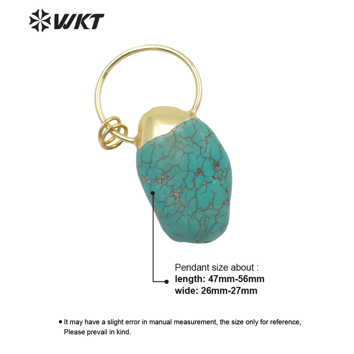 WT-P1895 WKT New Chunky Natural Turquoise Pendant Gold Plated Big Hoop Bohemian Vintage Stone Pendant for Necklace