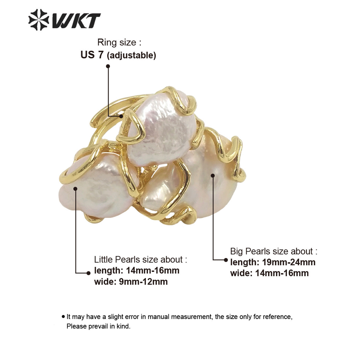 WT-MPR038 European Royal Style Triple Precious Freshwater Pearl Ring With Clawing Setting in 18k Real Gold Plated Women Ring