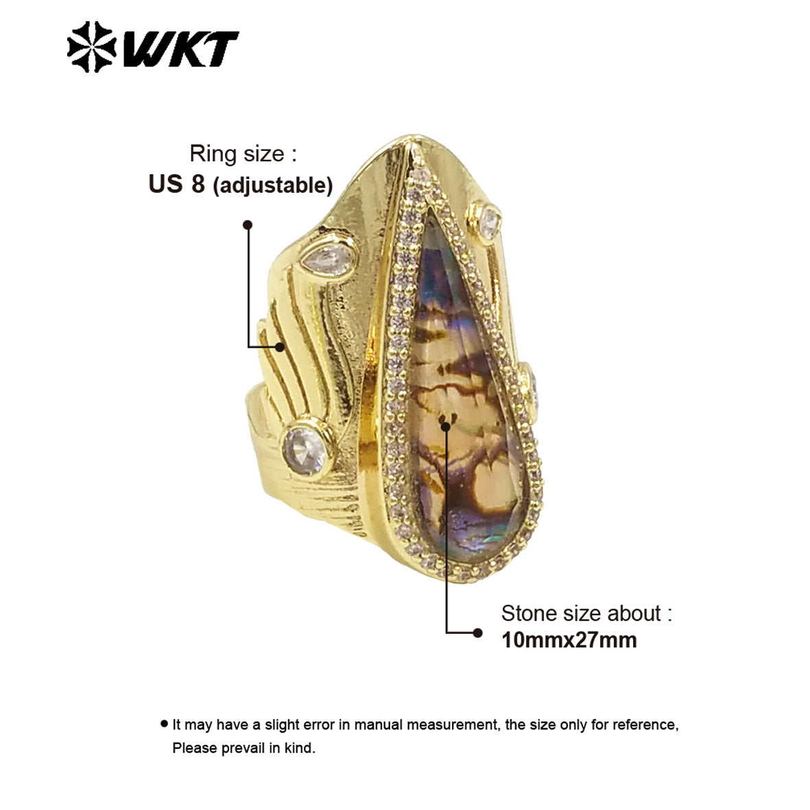 WT-MPR090 Gorgeous Spring Design Big Cocktail 18K Resist Tarnishable Abalone Shell Women Souvenir Ring