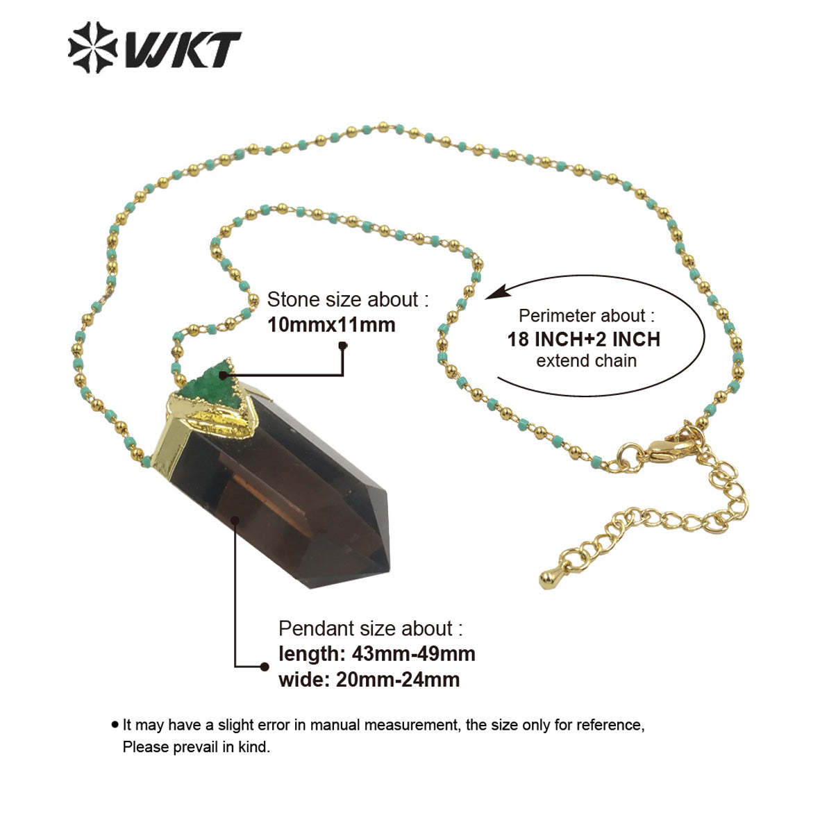 WT-N1291Wholesale Fashion Gold Plated Hexagon Quartz Point Stone Necklace Lady Populared Natural Gemstone Smoky Stone Necklace