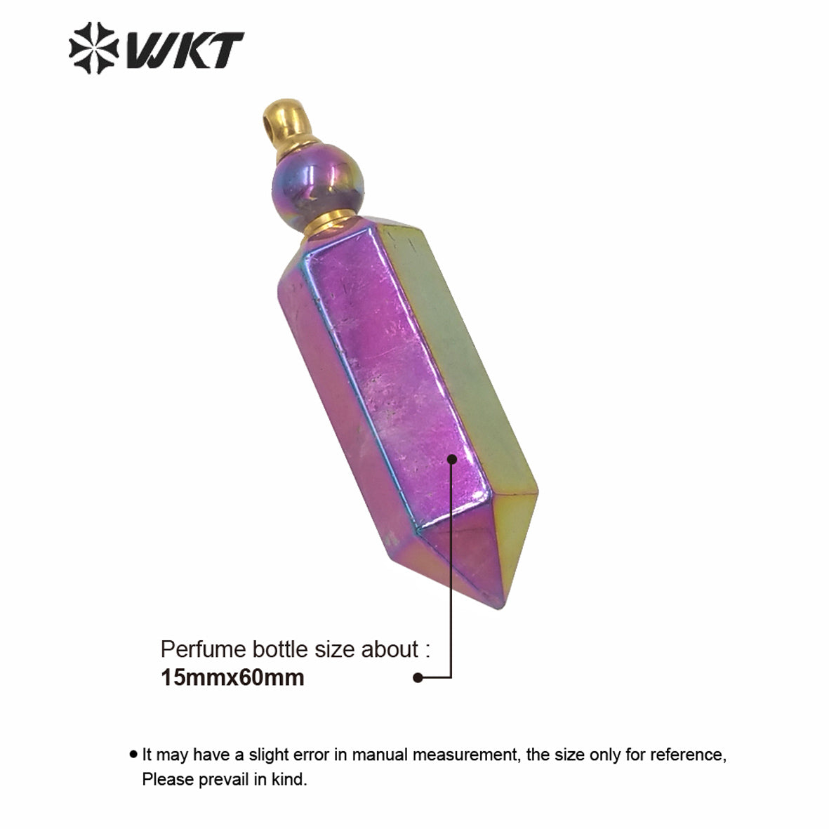 WT-P1615 Amazing Gold Hexagon Spirit Quartz Women Fashion Perfume Bottle Pendant New Spirit Point Essencial Oil Pendant Rainbow