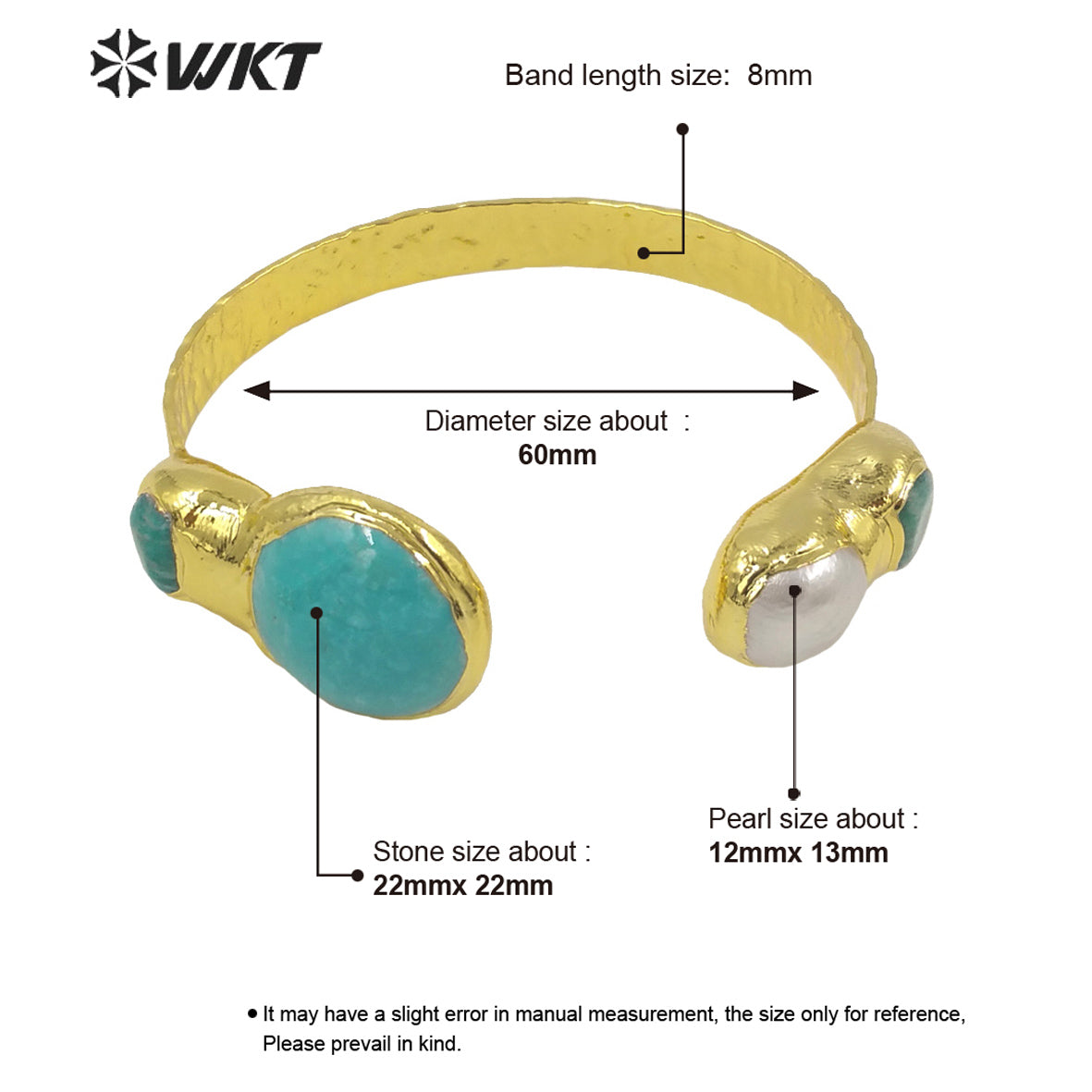 WT-B593 WKT 2022 Beautiful Jewelry Good Design Natural Pearl Stone Bracelet Opening Adjustable Gold Plated Women Jewelry