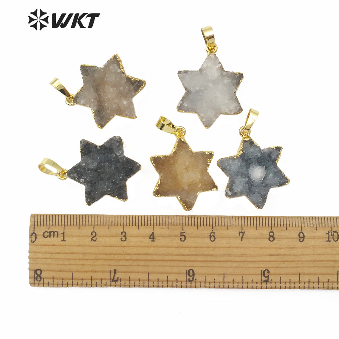 WT-P1508 Bohemian Natural Hexagonal Druzy Quartz Pendant Gold Plated Women Fashion Elegant Charm Jewelry Druzy Crystal Pendant