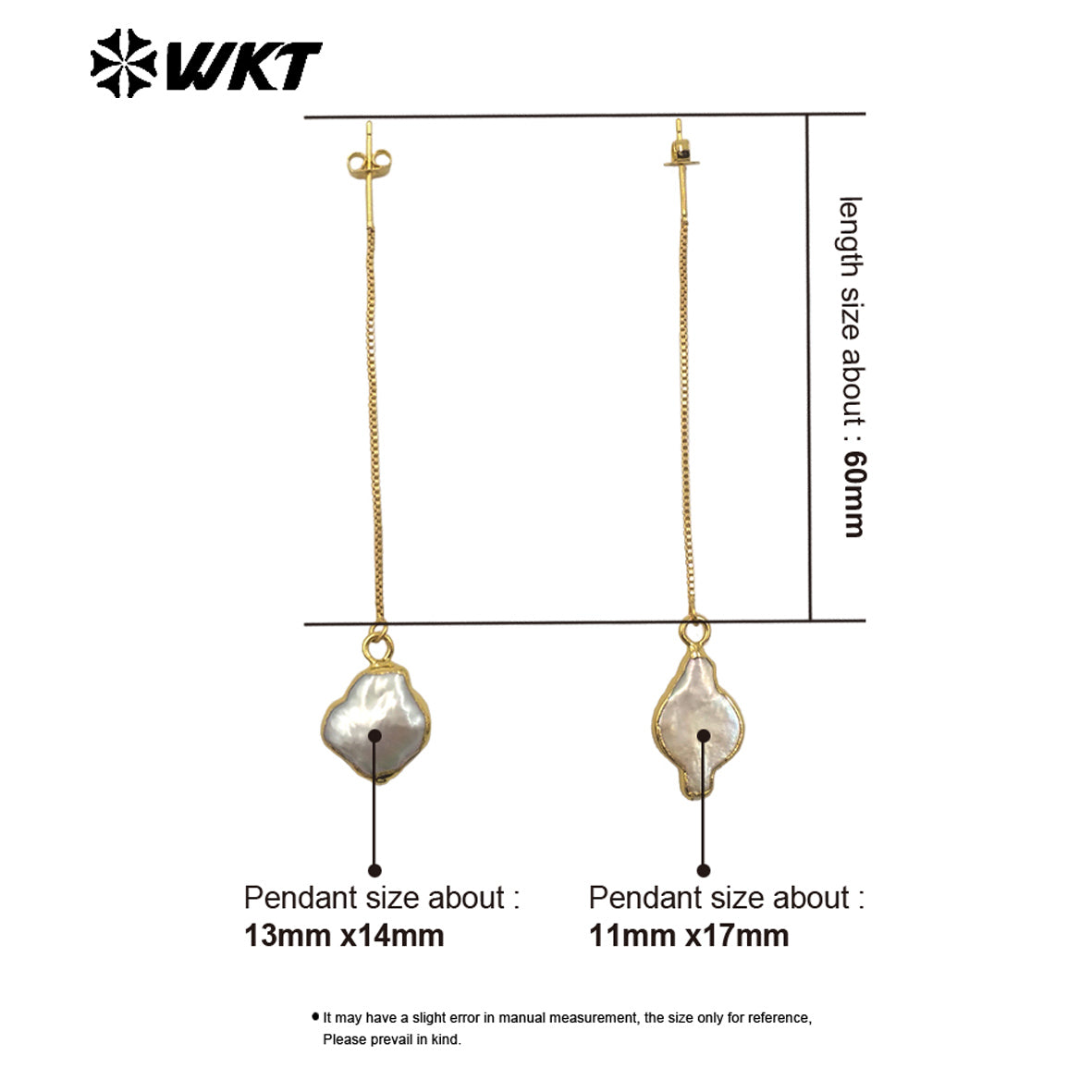 WT-MPE153 High Quality Natural Freshwater Pearl Long Earrings Gold Plated Double Design for Elegant Ladies Tiny Charm Jewelry