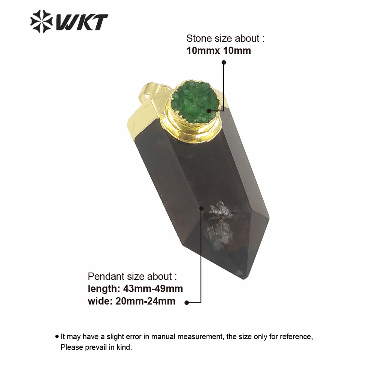 WT-P1607 Fashion Jewelry Gold Top Natural High Polish Smoky Quartz Point Pendant with Druzy Charm Women Popular Stone Spirit