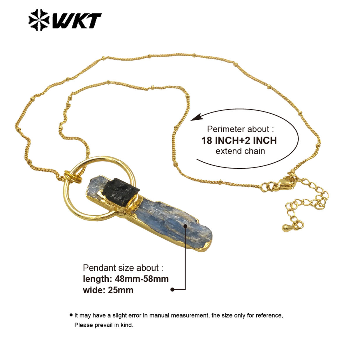WT-N1471 Wholesale Fashion Design Natural Raw Blue Kyanite With Black Tourmaline Charm Vintage Boho Necklace