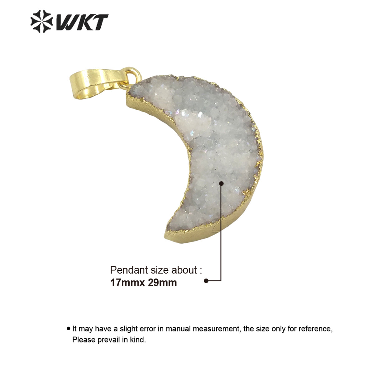 WT-P1706 Super Hot Natural Druzy Quartz Moon Pendant with Angel Color Fashion Women Jewelry Crescent Moon Stone Pendant