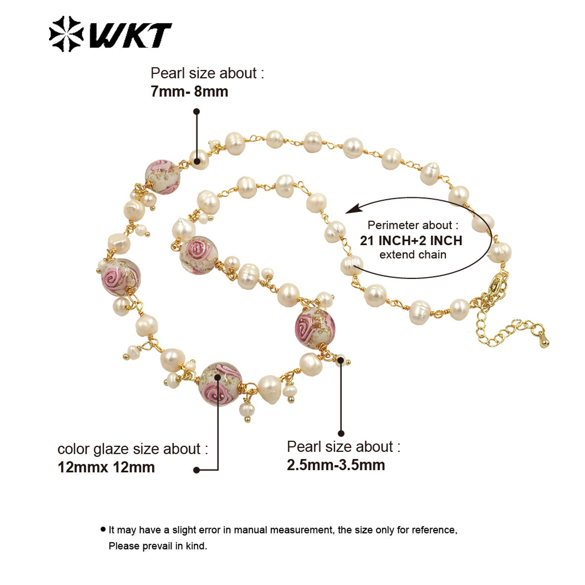 WT-JN239 Wholesale Fashion Pearl and Color Glaze Design 18k Chain Gold Plated Exquisite High Quality Scallop Pearl Necklace