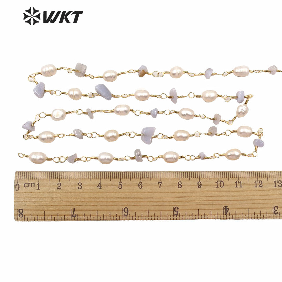 WT-RBC166 Fashion Gold Electroplated Non Tarnishable Pearl and Stone Mix Beads Rosary Chain Findings Lady Necklace Chain