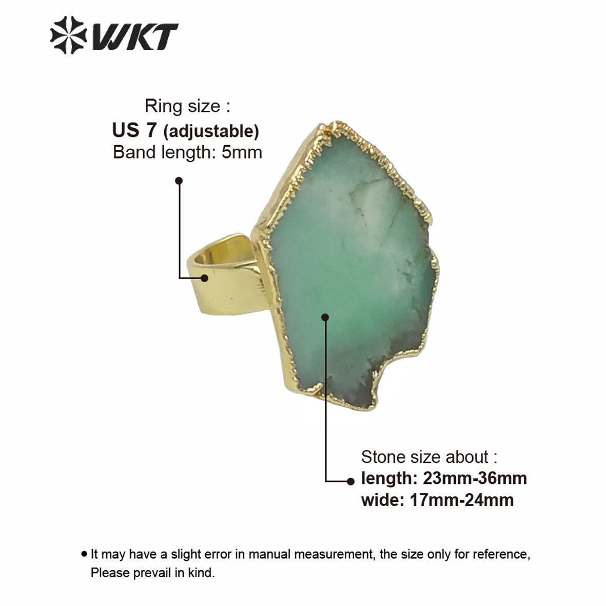 WT-R362 Newest Design Precious Chrysoprase Stone Ring Women Fashion Irregular Randomly Shape Green Jade Stone Gold Ring