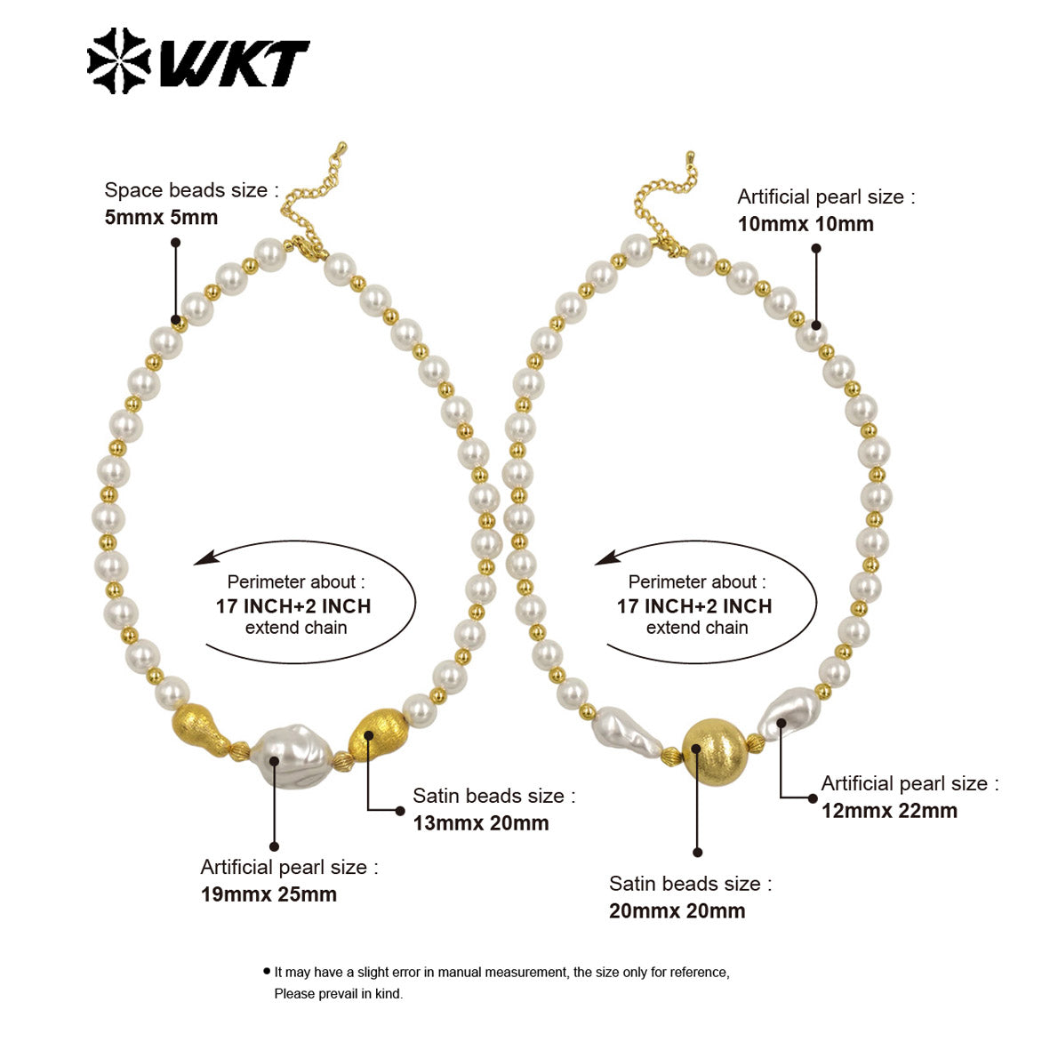 WT-JN292 High Quality Large White and Small Gold Beads Irregular Pearl Necklace Finished Jewelry for Girlfriend As Surprise Gift