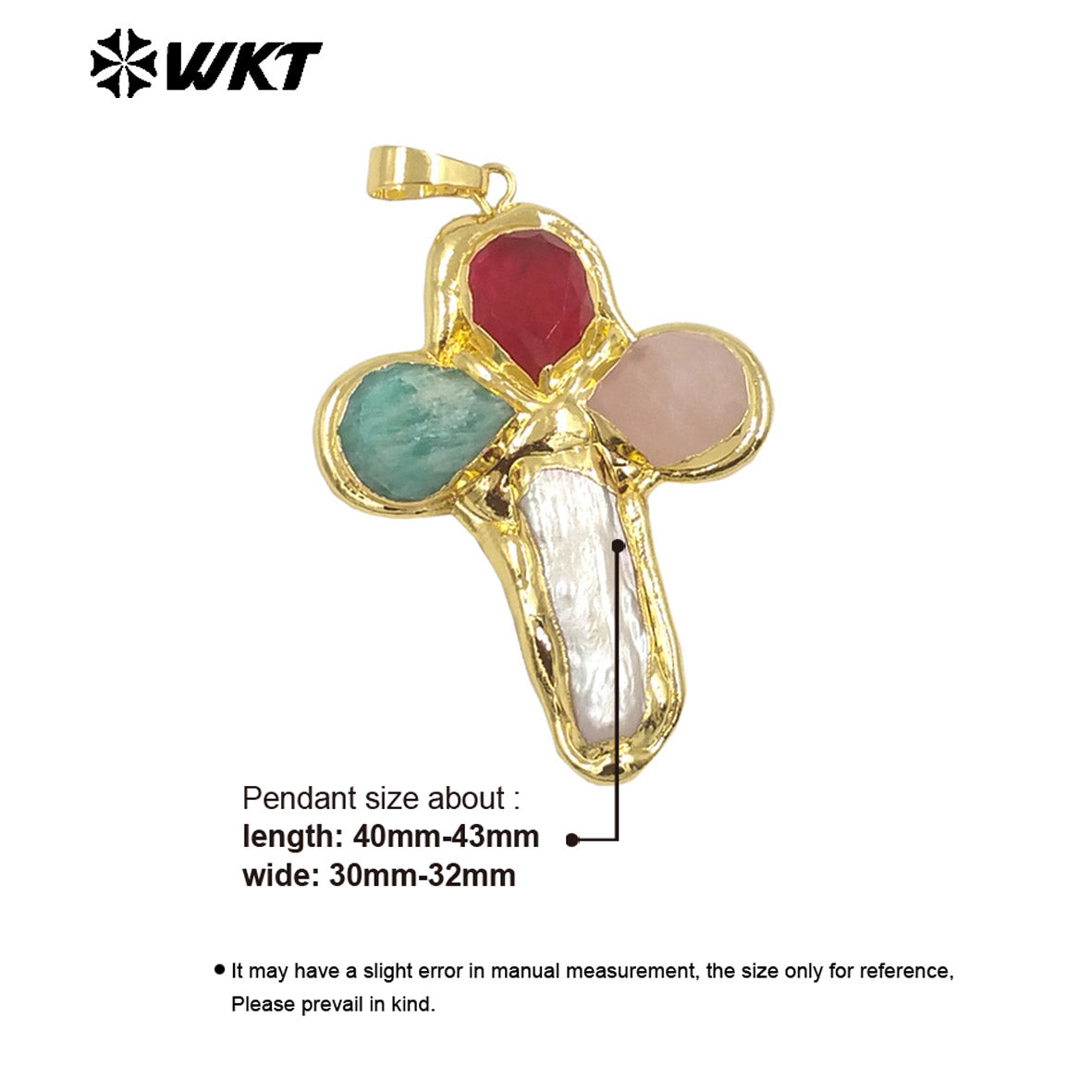 WT-JP382 Classic Cross Shape With Colored Natural Stone Pearl and 18k Gold Plated Pendant for Necklace Accessory
