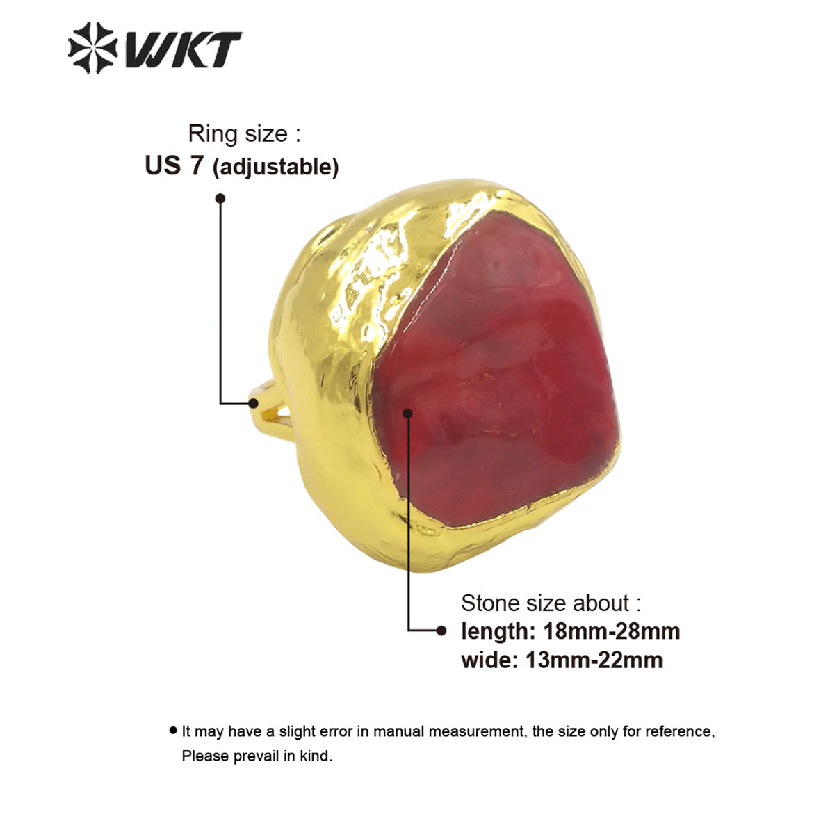 WT-MPR060 Freshwater Red Coral Stravagante 18k Gold Plating Trendy Ring Lovely Women Natural Pearl Boho Ring for Gift