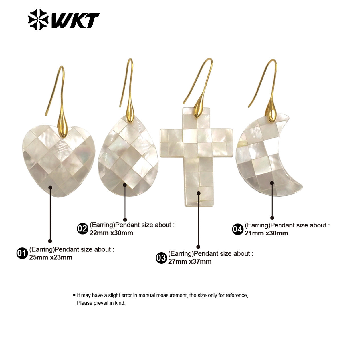 WT-MPE154 Wonderful Wholesale Mother of Pearl Shell Earrings Gold Color Heart Waterdrop Cross Moon Shape Women Birthday Gift