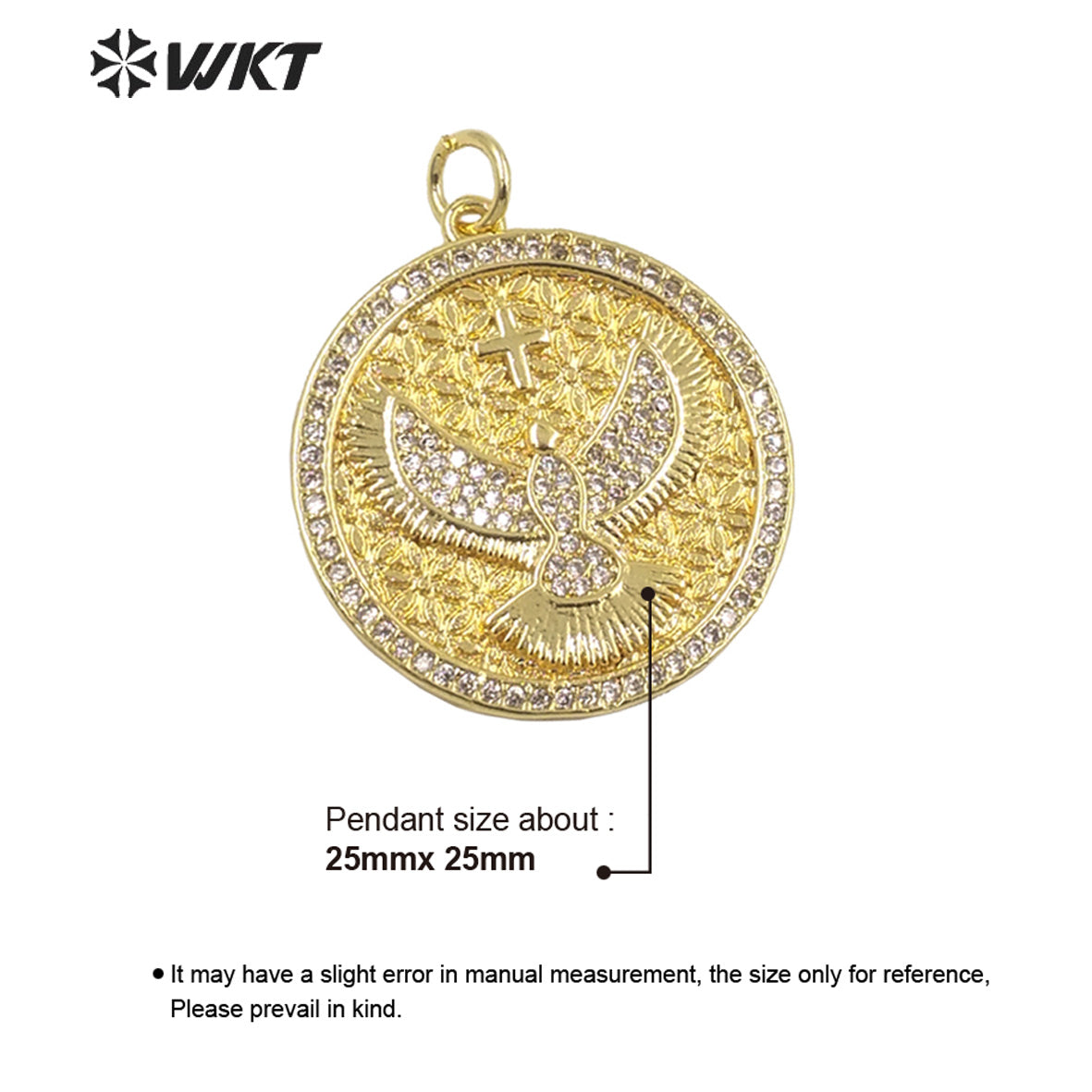 WT-MP201Amazing Micro Pave Cubic Zircon Setting Gold Eagle Pendant Unisex Round Coin Symbol Pendant for Necklace