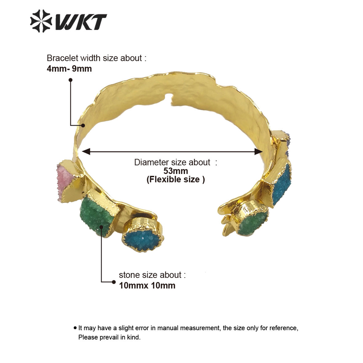 WT-B515 Newest 2020 Spring Colorful Natural Druzy Quartz Stone Bangle Women Fashion Gold Plated Bracelet