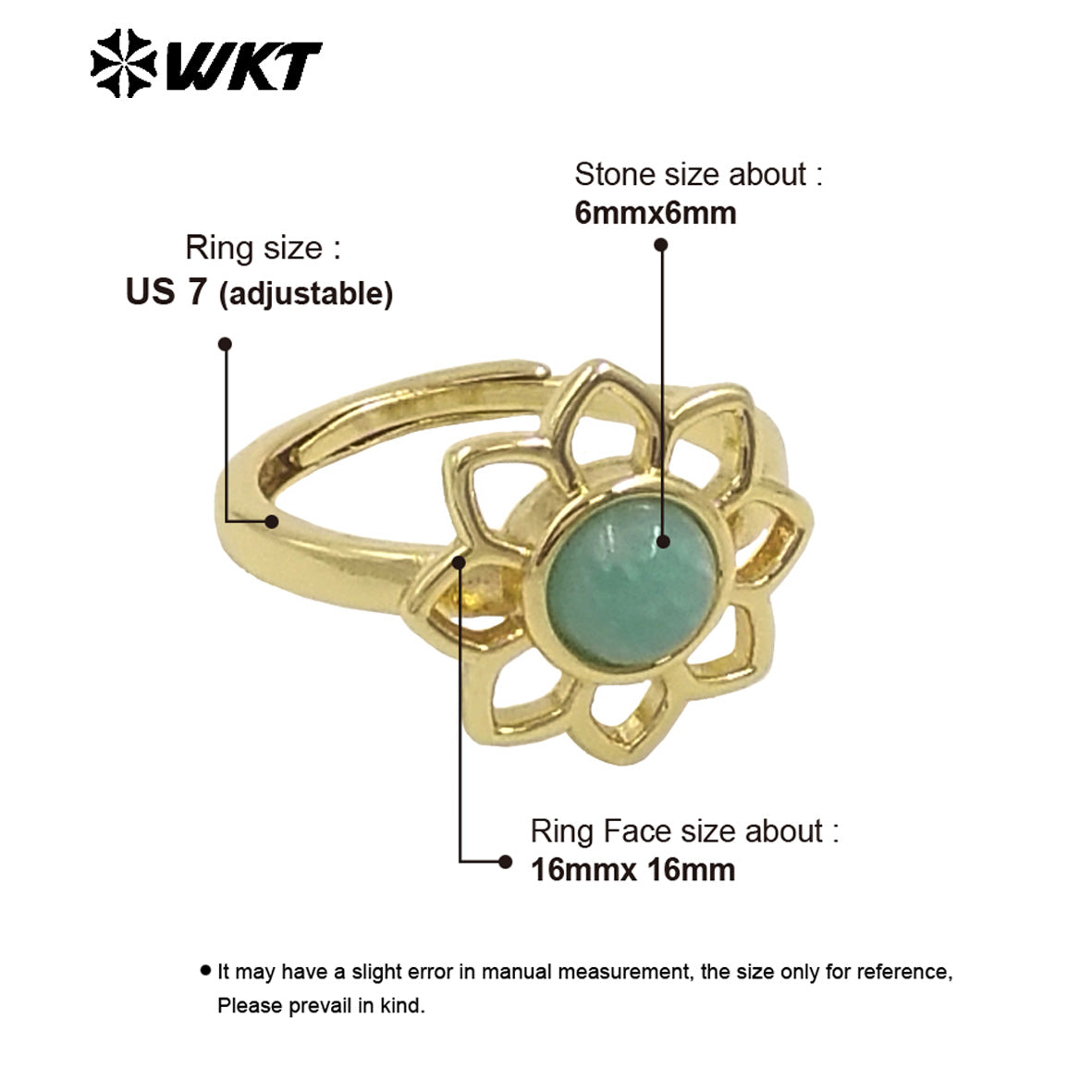 WT-R535 Elegant Gold Plated Resist Tarnishable Lotus Flower Stone Ring for Lady Daily Wear or Gift for Friend Jewelry