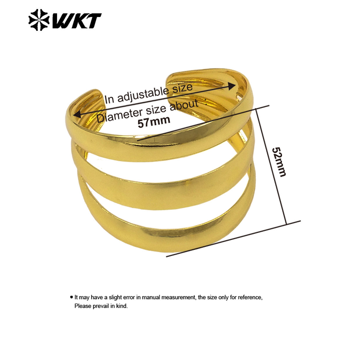 WT-JF357 High Quality 18K Gold Plated Big Bangle Three Layers Design Yellow Brass Resist Tarnishable Ladies Fashion Jewelry