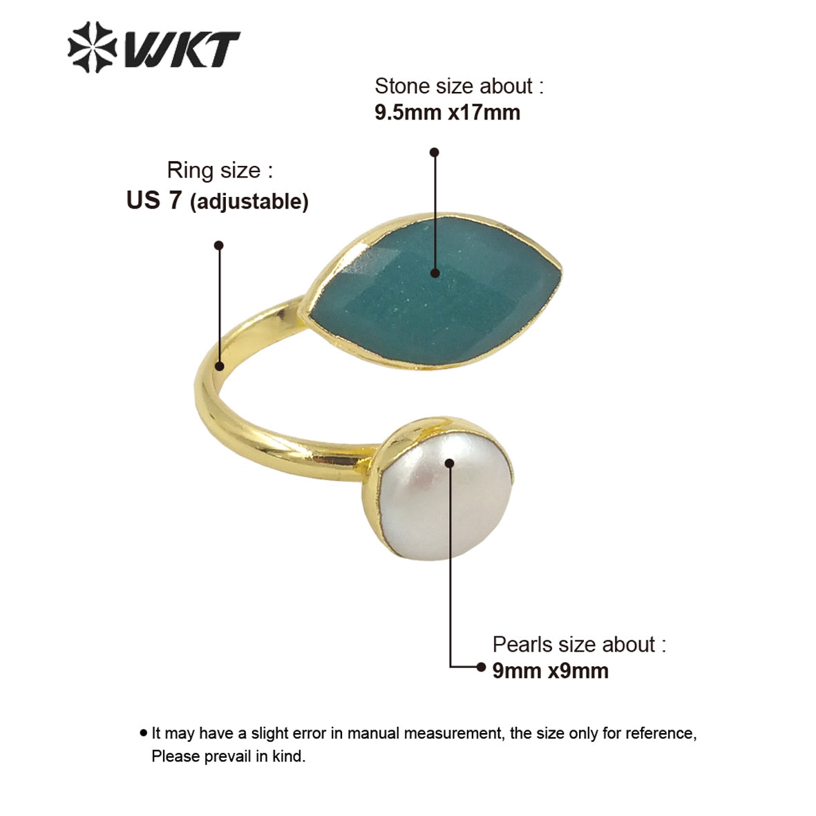 WT-R406 Elegant Natural Gemstone Pearl Rings Adjustable Rings Small Cute 18k Gold Plated As Women Gift Natural Stone Ring