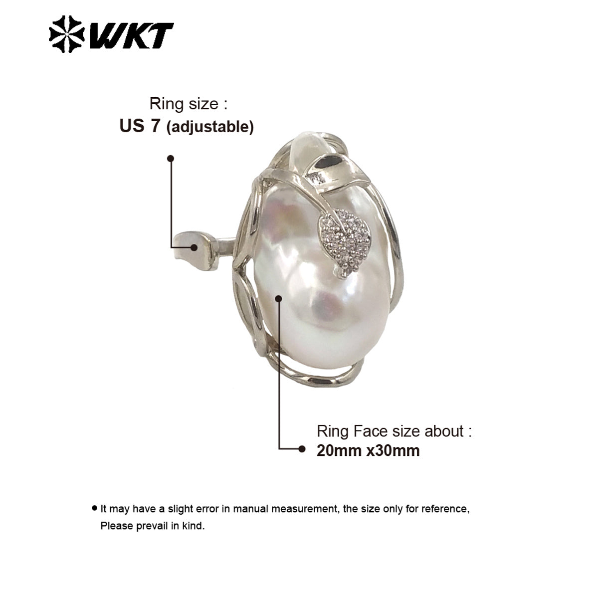 WT-MPR087 Gorgeous High Bright Natural Freshwater Baroque Pearl Ring Women Gold Claw Setting Precious Gift for Birthday