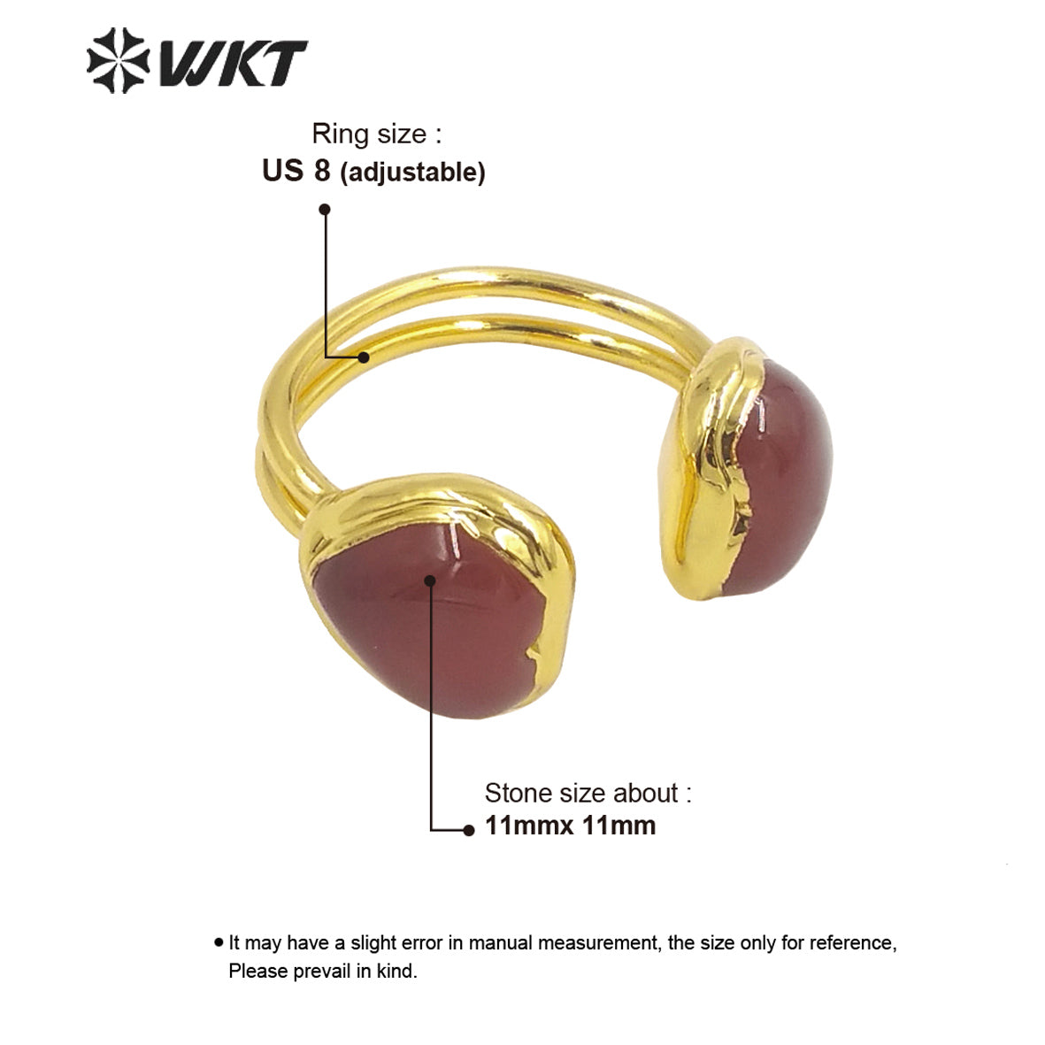 WT-R430 Amazing Double Heart Stone Party Ring 18k Real Gold Plated Lovely Women Jade Stone Ring for Friend Gift