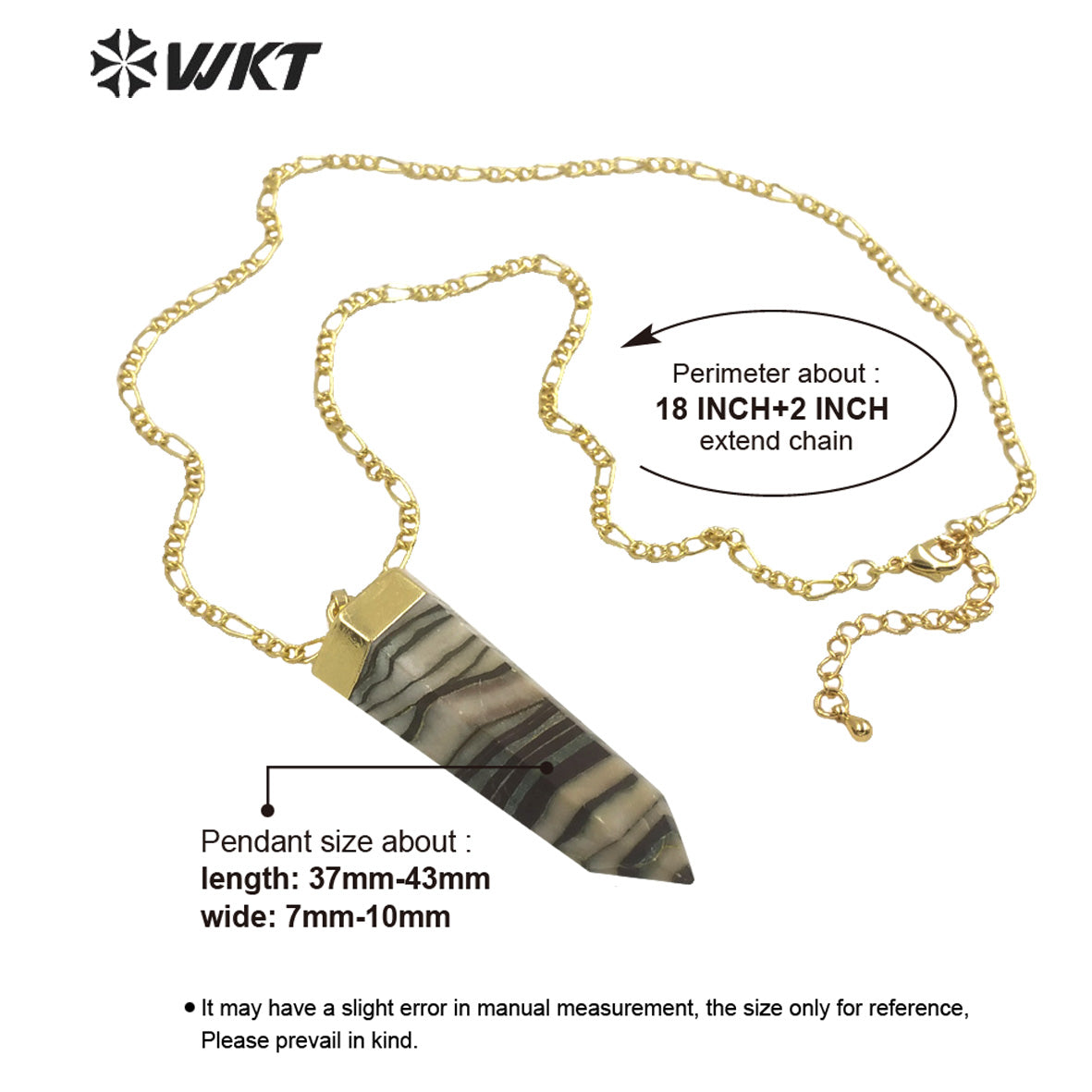 WT-N1301 New Stone Fashion Hexagon Spirit Jade Stone Pendant Necklace 18 Inch Long Chain Women Gold Stone Necklace