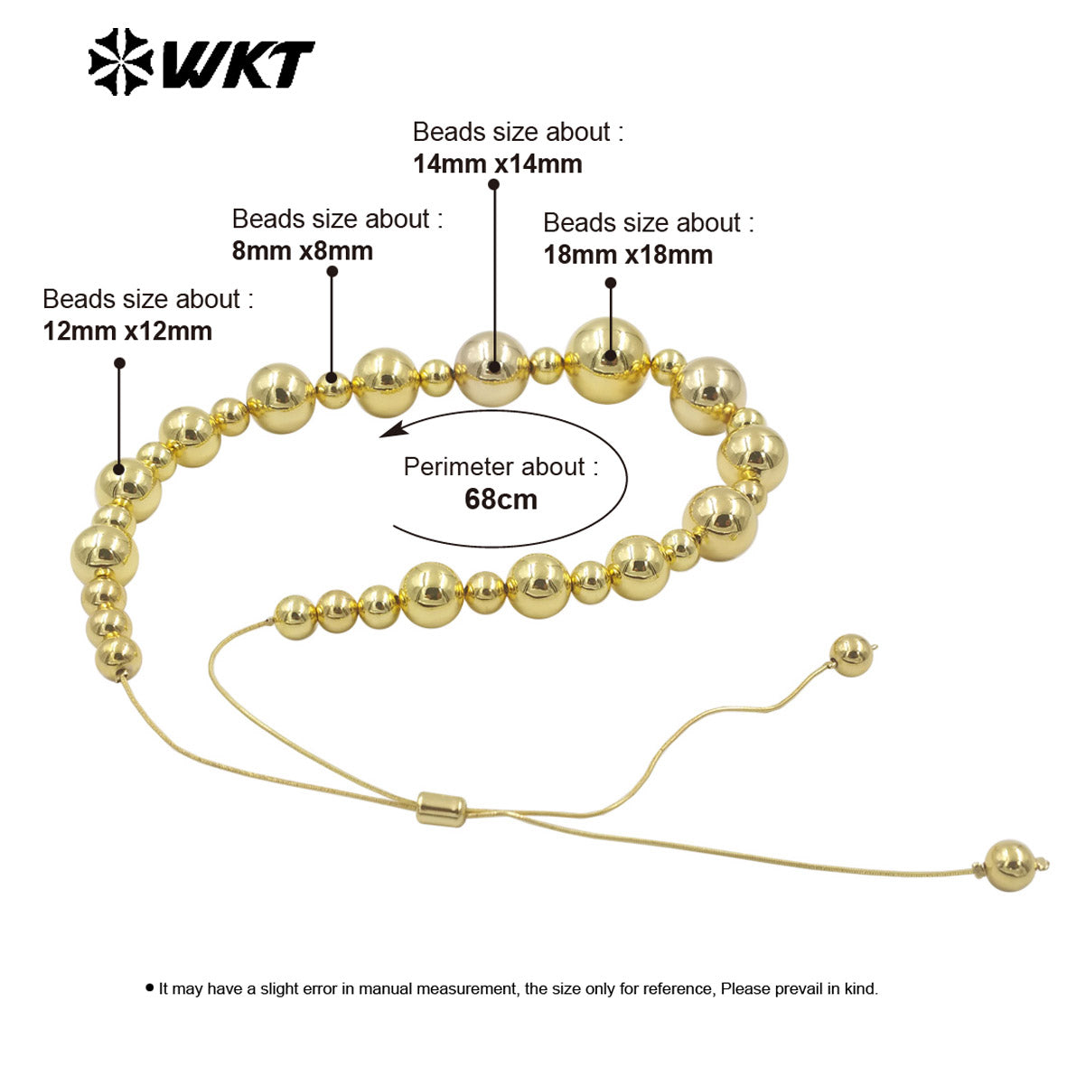 WT-JFN18 the North America Popular 18K Real Gold Plated Small and Big Space Beads Connect With Extend Chain Long Necklace