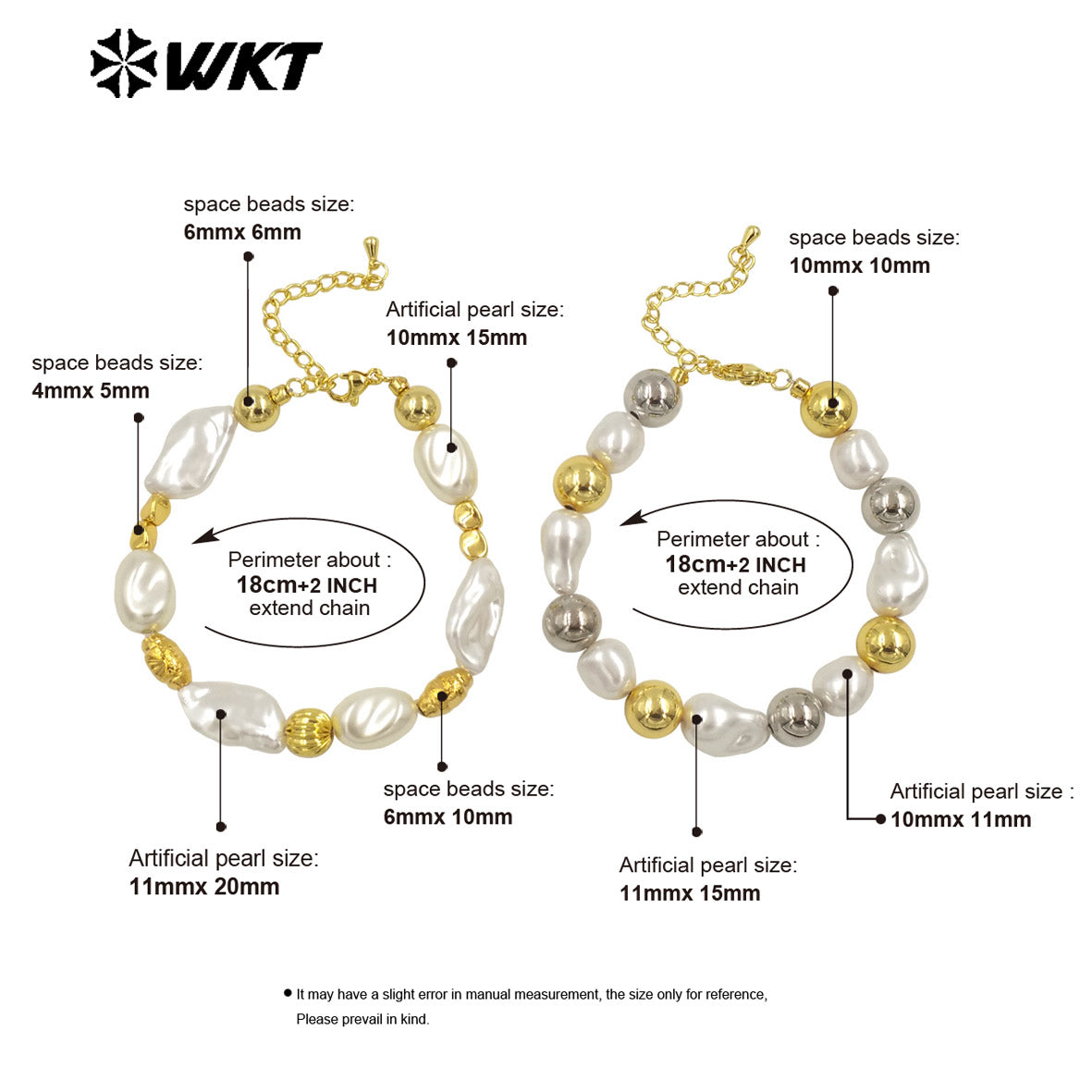 WT-MPB121 Wholesale New Design Gold Silver White Beads Artificial Pearl Round Irregular Bracelet for Women As Anniversary Gift