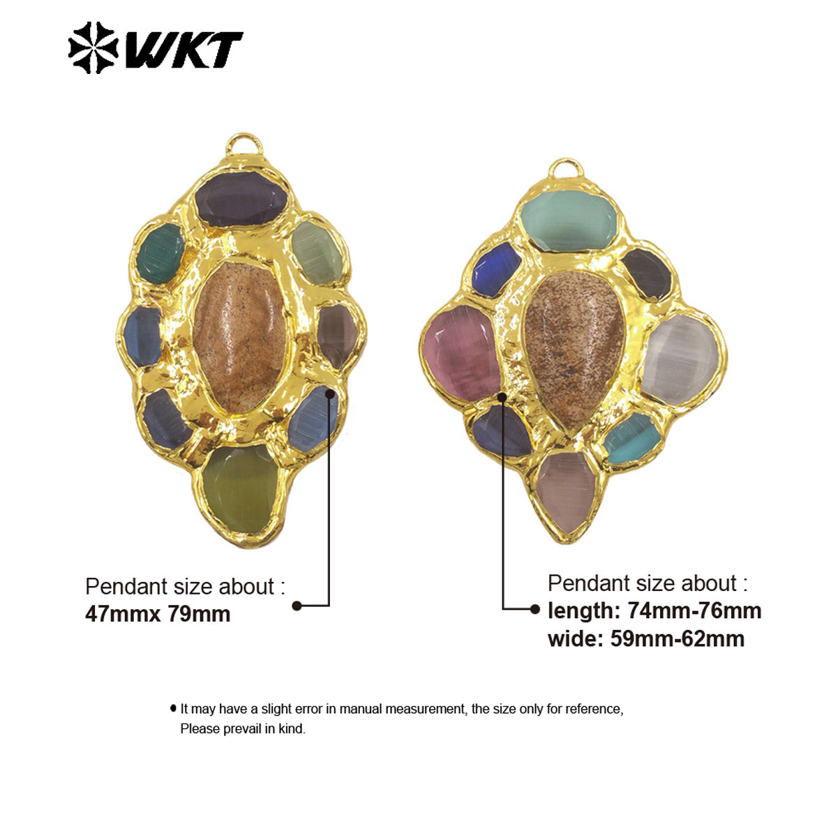 WT-P2008 Amazing Back Full Gold Plated With Multi Colors Natural Gemstones Big Pendant For Fantastic Necklace Jewelry DIY