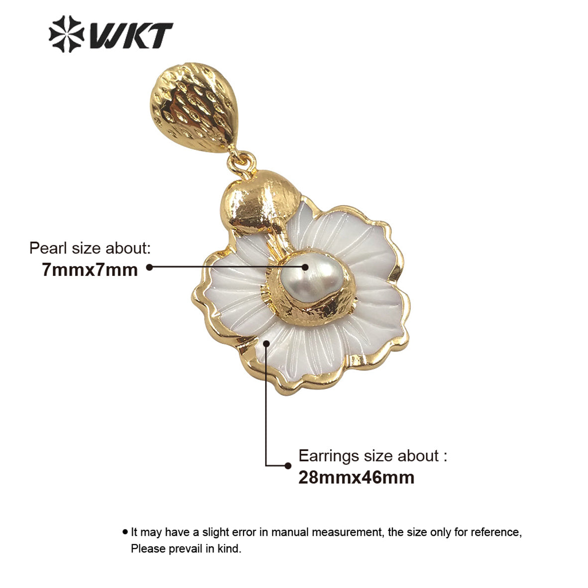 WT-E592 Newest White Flower Dangle Earring With Natural Pearl Charm Fashion Women Natural White Shell Earring