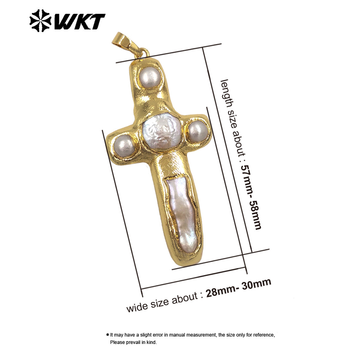 WT-JP446 New Arrival Religious Style Gold Electroplated Natural Freshwater Pearl Cross Pendant For Women Fashion Necklace Making
