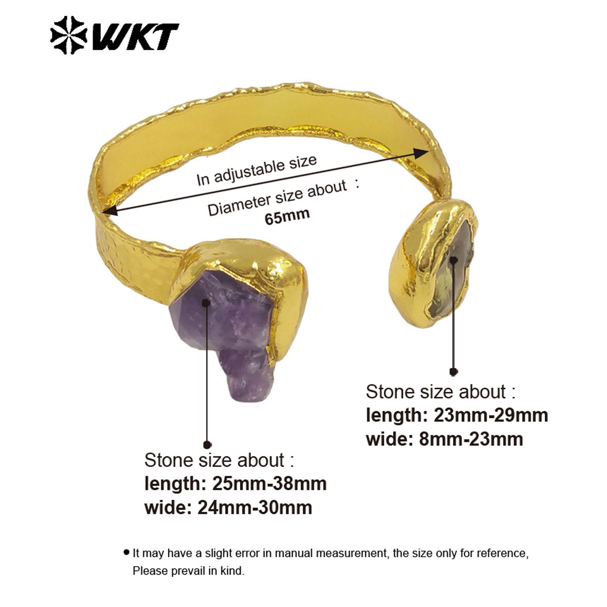 WT-B700 Fashion Raw Quatrz And Natural Irregular Amethyst Stone Gold Plated Bangles Women Jewelry Wearing On Vacation