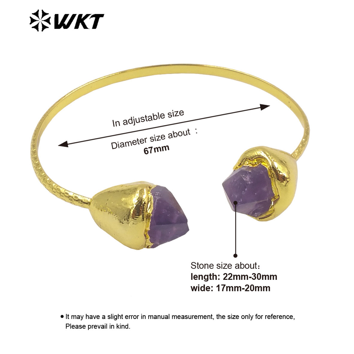 WT-B600 Natural Stone Bangle Amethyst Brass 18k Gold Plated Delicate Bangle Vintage Jewelry Women Gift Ring Stone Bangle