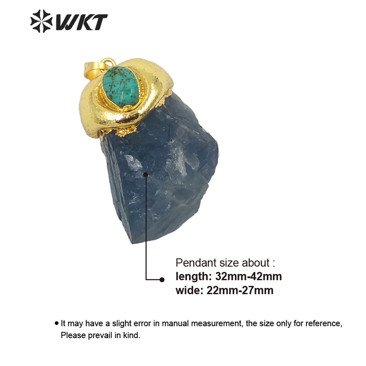 WT-P1654 Wholesale Gold Aqua rainbow Fluorite Stone Pendant With Turquoise Charm Vintage Boho Raw Stone Blue Fluorite Pendant