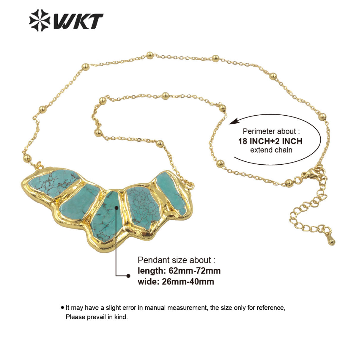 WT-N1458 WKT Exclusive Design New Multi Turquoise Stone Assemble Big Horn Stone Necklace With 18K Real Gold