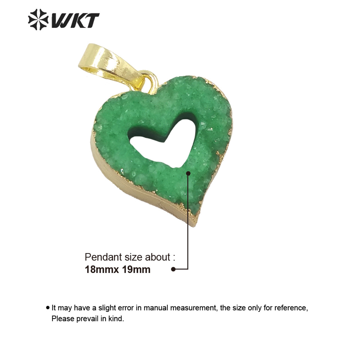 WT-P1668 Wholesale Fashion Small Hollow Heart Druzy Quartz Pendant Resist Tarnishable Gold Trim Druzy Heart Pendant