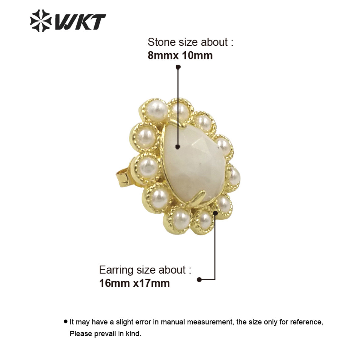 WT-MPE124 Charming Drop Natural Gemstone Made With Artificial Pearl Gold Bezel Setting Women Earring Studs