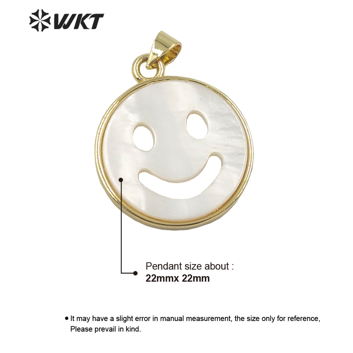 WT-JP288 WKT Dainty Small Smile Medal Pendant Natural Mother Pearl Round Face Pendant Necklace Fashion Jewelry for Girl